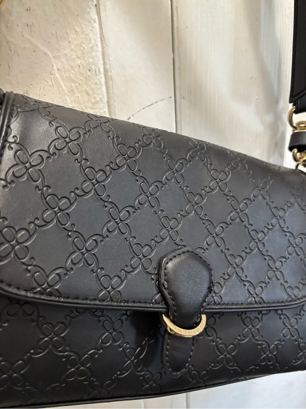 Nine West Classic Black Embossed Saddle Bag - Women's Shoulder Purse